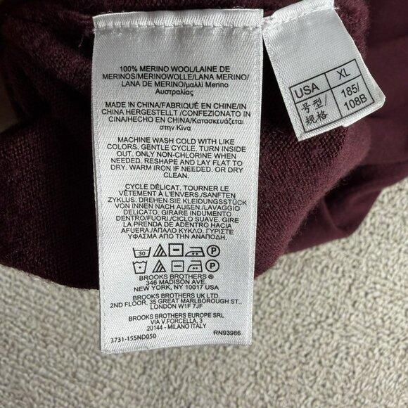 Brooks Brothers Extra Fine Merino Wool V-Neck Sweater Maroon Men’s Size XL - Picture 7 of 8